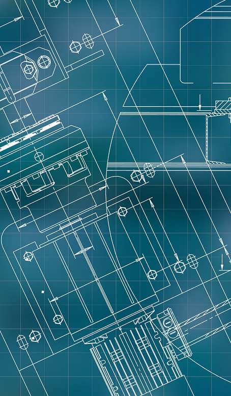 Blueprint style background with engineering components and technical schematics